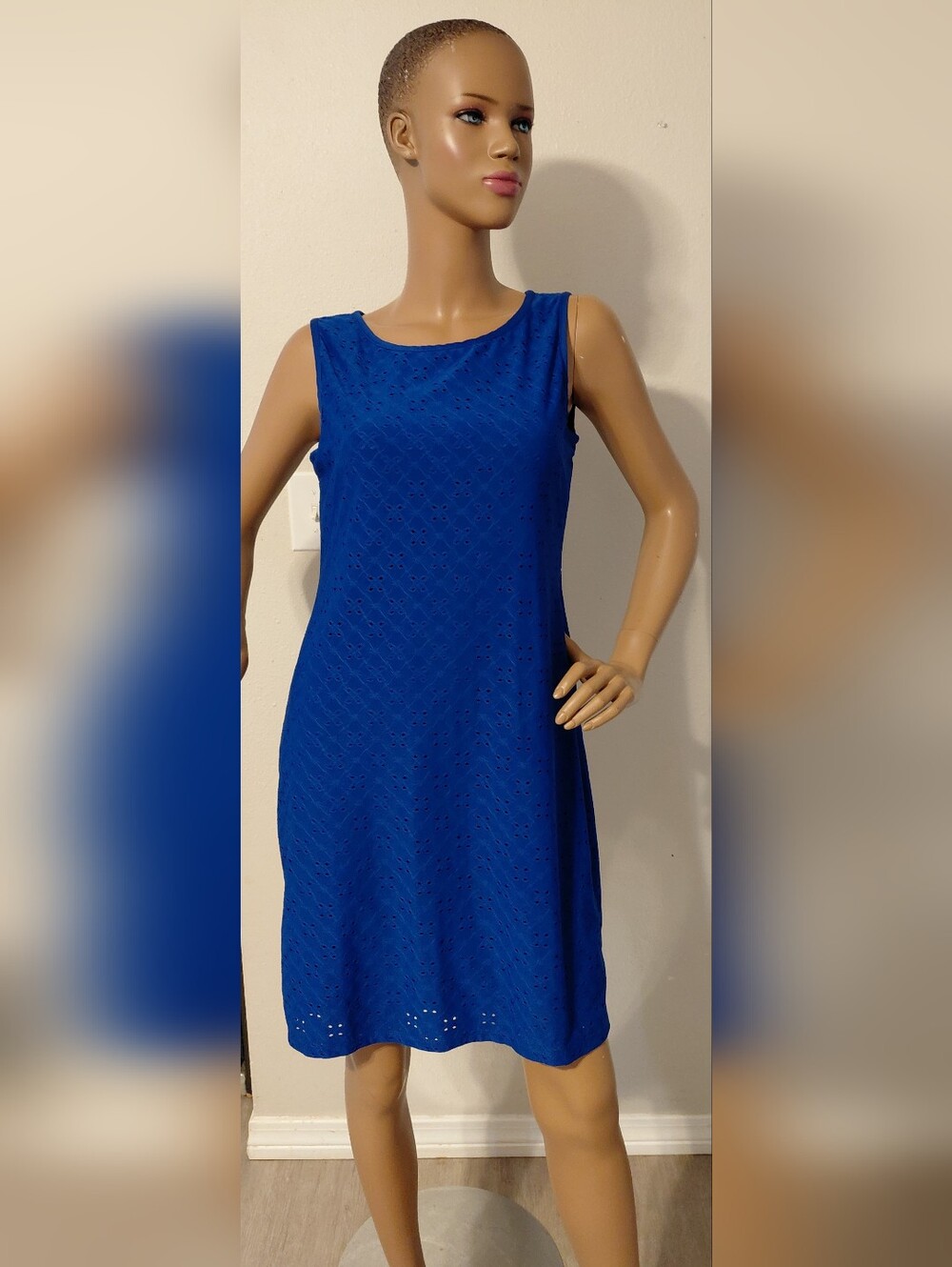 Ronni Nicole Royal Blue Sleeveless Eyelet Midi Dress